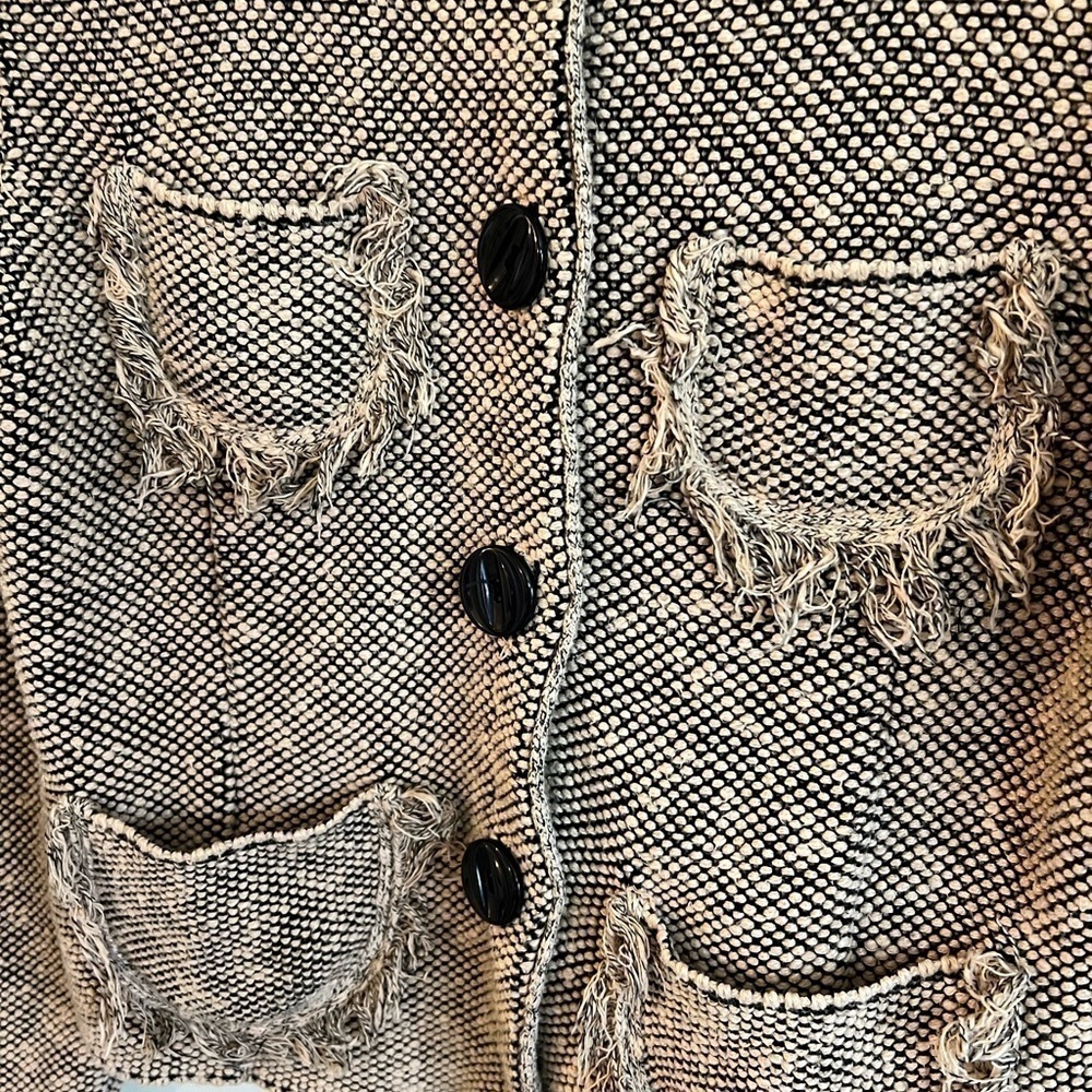 Vintage Willow Black/Cream Button Front Frayed Jacket with Pockets Large - Picture 4 of 9